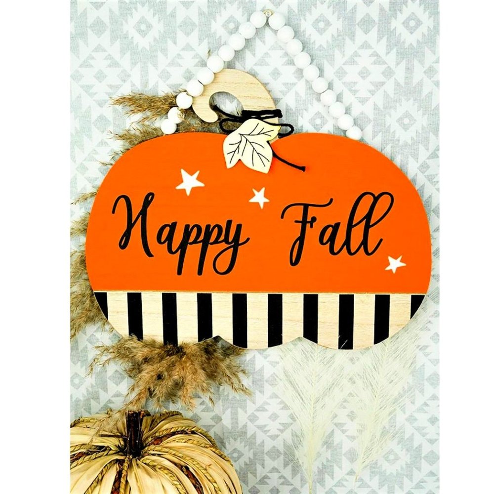 Happy Fall. Pumpkin Wooden Sign. Beaded. NWT